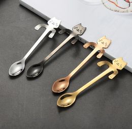 Stainless Steel Coffee Tea Spoon Mini Cat Long Handle Creative Spoons Drinking Tools Kitchen Gadget Flatware Tableware SN2882
