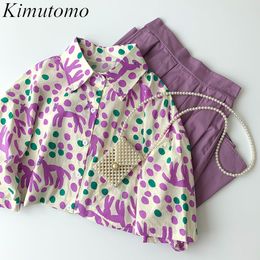 Kimutomo Two Piece Sets Summer Polka Dot Print Short Sleeve Breasted Blouse + High Waist Solid A-line Skirt Suit Female 210521