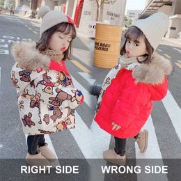 Baby Winter Girls Fur Hooded Cartoon Bear Coats Warm Clothes Children Kids Girl's Winterjas Jacket Parka 2 3 4 5 6 Years 211027