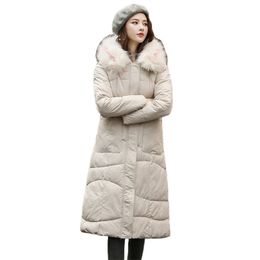 Winter jacket women black pink M-3XL plus size loose white fur collar hooded parkas Korean fashion long thick cotton coats LR889 210531