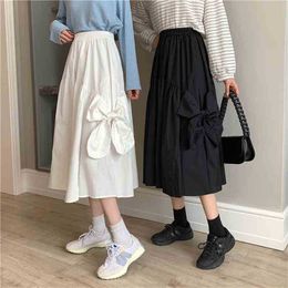 Slender A-Line All Match Solid Gentle Vintage Korean Girls Brief Sweet Fashion Elastic-Waist Long Skirts 210525