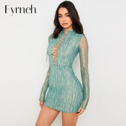 celebrities mesh dress Canada - Casual Dresses Fyrneh High Neck Bandadge Lining Printed Mesh Bodycon Dress Stretchy Birthday Celebrity Club Vacation Outfits Sleeve Sexy