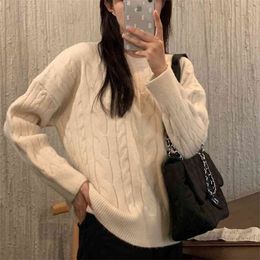 Women Christmas Sweater Korean Autumn Winter Solid Knitted Pullovers Retro Twist Tops O Neck Loose Jumper Pull Femme 210514
