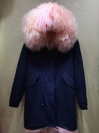 Women's Fur & Faux 2021 Fashion Thick Warm Lamb Jacket Women Long Coats Pink Wool Winter Coat
