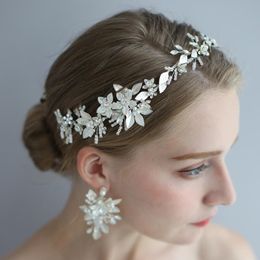 -Haarklammern Barrettes Opal Kristall Brautrebe Kopfband Krone Antike Silber Blume Hochzeit Kopfschmuck Party Prom Schmuck Brauts Kopfschmuck