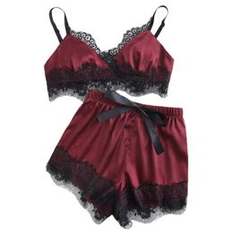 MIARHB Sexy Pyjamas For Women Nightwear Pyjamas Satin Bras Tops Pants Lace up Female Sleepwear Lingerie Underwear Lounge Wear Q0706