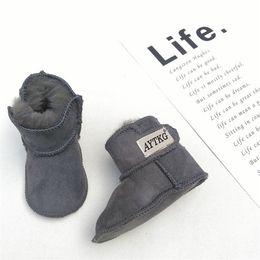 Winter Warm Snow Boots for Baby Leather Sheep Fur Toddler Botas Infant Boy Girls Bootie Kids Snowshoes Handmade 211022