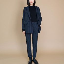 Pants Suits Elegant Woman Spring And Autumn Fashion Striped Office Ladies Business Professional OL Two-piece Suit Women's Two Piece