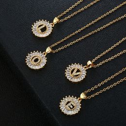 Golden English Initial Pendant necklaces 26 gold chains Cubic zircon Disc Letter Necklace for women fashion Jewellery will and sandy