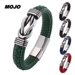 Men's Hip Hop Antique Silver Plated Stainless Steel Charm Magnetic Buckle Leather Bracelet