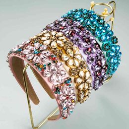 Fashion Baroque Colour Purple Rhinestone Headbands Geometric Personality Hoop Ladies Prom Party Travel Hair Accessories