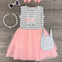 Toddler Baby Kid Summer Stripe Rabbit Patchwork Dress Girls Sleeveless Sling Princess Dresses Spring Clothes Kiz Cocuk Elbise Q0716