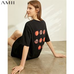 Minimalism Summer Women's Dress Fashion 100%Cotton Oneck Loose Printed Knee-length Causal For Women 1091 210527