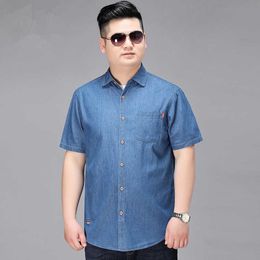 Denim Shirts Men Cotton Short Sleeve Summer Casual Jeans PLus Size 5XL 6XL 7XL Big Thin Boys Loose Blouse 8XL Man Male Camisa 210721