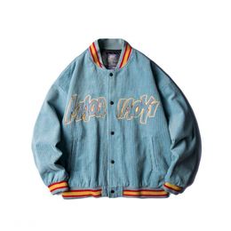 Corduroy Baseball Uniform Men And Women Jacket Lovers American Streetwear Retro Loose Embroidered Coat Cool Tops 210811
