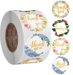 flower style pack sticker thank you Adhesive Stickers 500PCS Roll 1inch 1.5inch 3.8cm Round Label For Holiday Presents Business