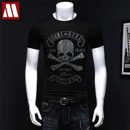 Summer Men's short-sleeved Tee shirts Shinning Skull Drilling T-shirt Man's Casual Skulls Tshirt Asian size 210716