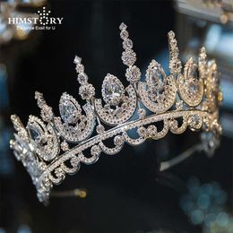 Himstory Noble Beauty Princess Tiara Cubic Zircon Wedding Bridal Crown Rhinestone Pageant Headpieces For Brides Headbands X0625