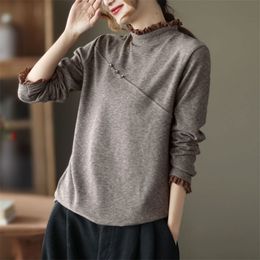 Spring Autumn Arts Style Women Long Sleeve Vintage Loose T-shirt All-matched Casual Cotton Tee Shirt Femme Tops Plus Size V108 210512