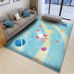Carpets Good Quality Rug Children's Flannel Carpet Cartoon Rocket Planet For Baby Play Round In The Room