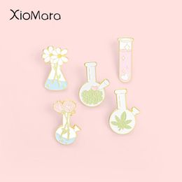 Pins, Brooches Rose Lovers Enamel Pins Custom Flask Test Tube Daisy Plant Lover Lab Lapel Badge Bag Science And Chemistry Jewellery Gift