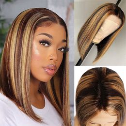 Highlight Bob Wig Ombre Colour P4/27 Brazilian Virgin Human Hair 4X1 Lace Frontal Wigs with Baby Hair Natural Hairline