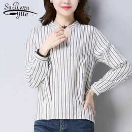 Arrive Women Long Sleeve Stripe Blouse Female Office Lady White Shirt Fashion V-neck Tops Blusas D813 30 210521