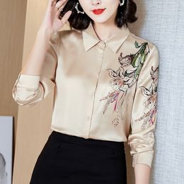 Korean silk women shirts woman satin blouses tops Women long sleeve shirts woman satin Silk shirt blusas mujer de moda XXL 210317