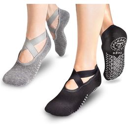 Women Yoga Socks Non-Slip Grips Straps Good for Pilates Pure Barre Ballet Dance Barefoot Workout Hosiery
