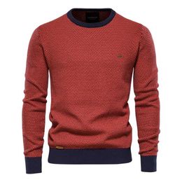 AIOPESON Cotton Spliced Pullovers Sweater Men Casual Warm O-neck Quality Mens Knitted Sweater Winter Fashion Sweaters for Men 211221