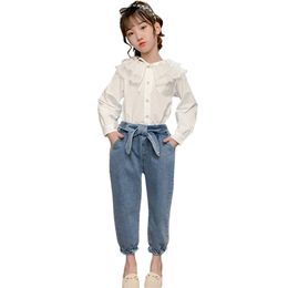 Girls Clothes Blouse + Jeans Clothing est Outfits For Teenage Children's Set 6 8 10 12 14 210528