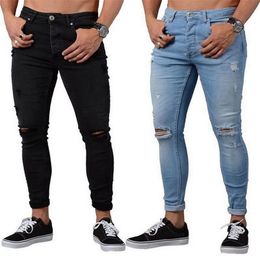 NIBESSER Fashion Casual Mens Skinny Stretch Denim Pants Distressed Ripped Freyed Slim Fit Jeans Trousers For Male Pants 211011