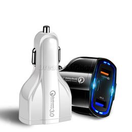 35W 7A 3 Ports LED Car Charger Type C And Dual USB Light Up Adapter QC 3.0 With Qualcomm Quick Fast Charge Technology For Mobile Smart Phone