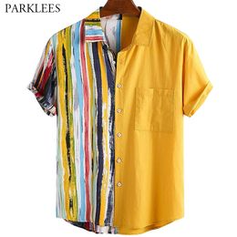 Funny Graffiti Striped Mens Shirt Colourful Rainbow Patchwork Men Short Sleeve Shirts Casual Hit Colour Summer Shirt for Men 2XL 210524