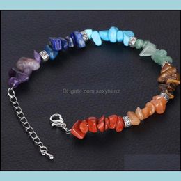 Beaded, Strands Jewelry 7 Chakra Reiki Women Bracelets Chain Link Lobster Clasp Healing Nce Natural Chip Stone Beads Meditation Rainbow Wjl2