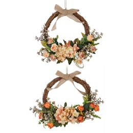 Decorative Flowers & Wreaths Floral Wreath Hydrangea Natural Wall Hanging Pendant Garland Handmade Crafts Door For Wedding Home Party Decora