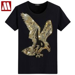 England Style Fancy Tshirt Short Sleeve T-shirt Eagle Design Bottom T Shirts Print Summer Rhinestone Men's Fashion Solid MYDBSH 210324