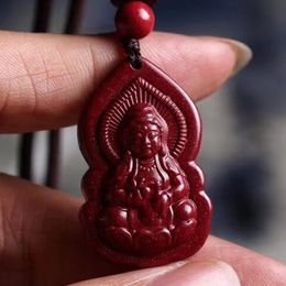 Drop Shipping Natural Buddha Cinnabar Pendant Necklace Lucky Amulet Guanyin Jade Necklace For Woman Men Fine Jewelry Gifts