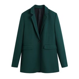 Spring Women's Suit Coat Offical Lady Bottle Green Notched Collar Loose Blazer Women Causal Jacket 210430