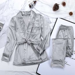 Velvet Warm Pyjamas For Women Robes And Pants Solid Pocket Long Sleeve Thick Home Wear Autumn Night Suit Winter Casual 210928