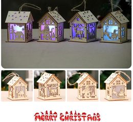 Christmas log cabin Hangs Wood Craft Kit Puzzle Toy Xmas Wooden House with candle light bar Home Decorations Children's holiday gifts SN2919