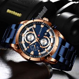 Curren Watch Quartz Male Watches Fashion Chronograph Clock Mens Gift Casual Stainless Steel Wristwatch Q0524