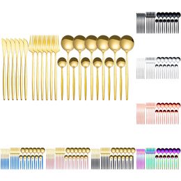 24PCs Multicolor Stainless Steel Rainbow Gold Knife Fork Spoon Home Tableware Gift Safe Cutlery Set Kitchen Tools 13cm-22cm Long 211112