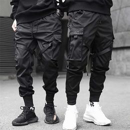 LACIBLE Hip Hop Cargo Pants Ribbons Men Black Streetwear Harajuku Techwear Tactical Pants Trousers Harem Joggers Sweatpants Punk 211112