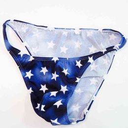 Mens Underwear Luxury New Sexy Low Waist Briefs Lycra Star Stripes Bikini Male Gay Underpants for Men Thongs Drawers Kecks Thong FX5G