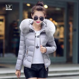 LY VAREY LIN Winter Women Cotton Coats Plus Size Pockets Long Sleeve with Big Fur Collar Thicken Solid Padded Jackets 210526