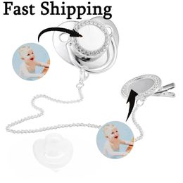 Bling Sublimation Pacifier with Clip Favour Baby Feeder Necklace DIY Photo Suck Pacifiers Party Brithday Gift