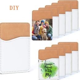 PU Leather Phone Back Sticker Favor Sublimation Blank Card Holder White Rectangle Wallet Credit Cards ID Case Pouch RRE11380