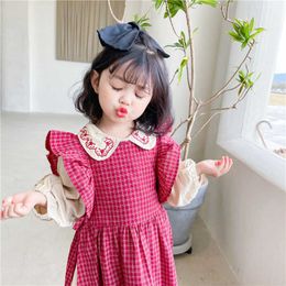Spring Child Plaid Dress Set for Girls 2pcs Dresses Outfit Kids Classic Checked Fly Sleeve Clothing 210529
