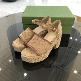 Fashion Puppy Chunky High Heel Sandals for woman lady ladies platform wedge summer 2021 Sexy Floral Colour Oblique embroidery Embroidered